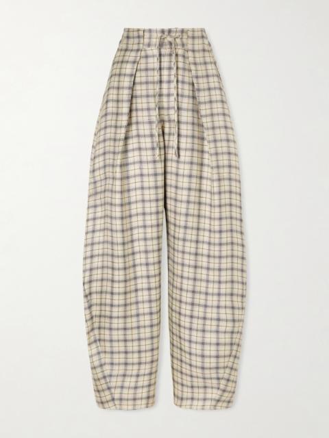 Clemence Pleated Checked Linen-blend Pants
