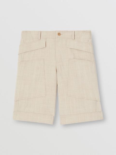 Cuff Detail Wool Cargo Shorts