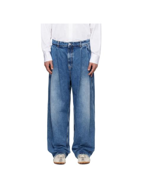 Blue Pleated Jeans