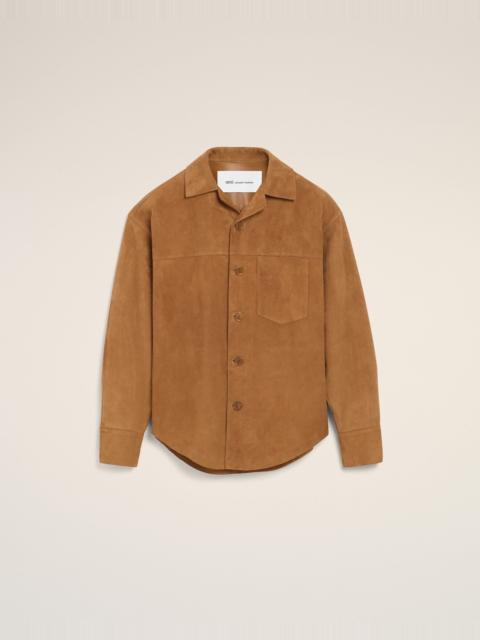 BROWN GOAT LEATHER BUTTONED OVERSHIRT