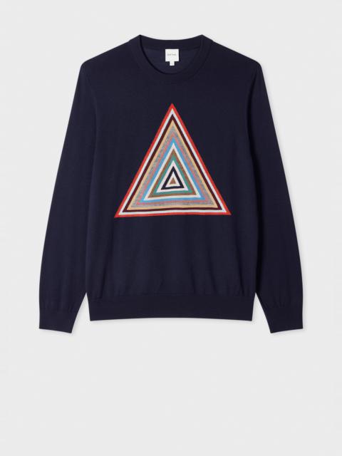 Navy Wool 'Pyramid Stripe' Intarsia Sweater