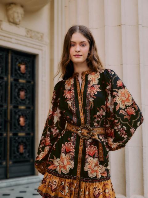 Black Majestic Garden Beaded Buckle Long Sleeve Mini Dress