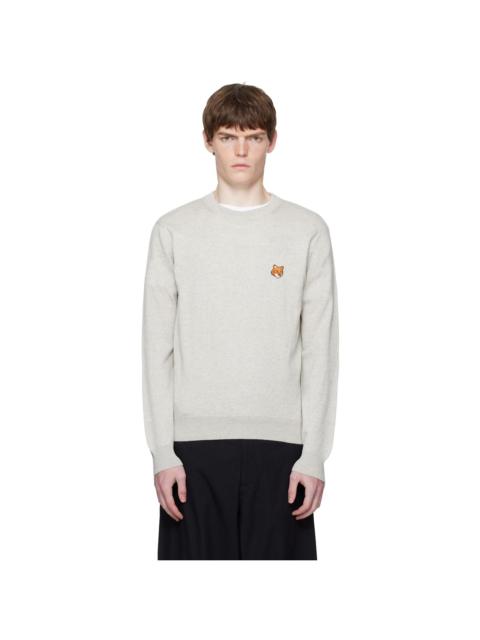 Gray Bold Fox Head Patch Regular Sweater