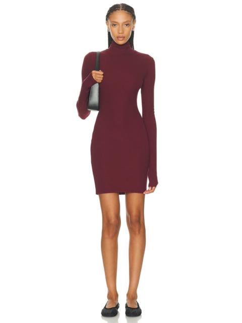 Long Sleeve Ruched Turtleneck Butter Rib Mini Dress