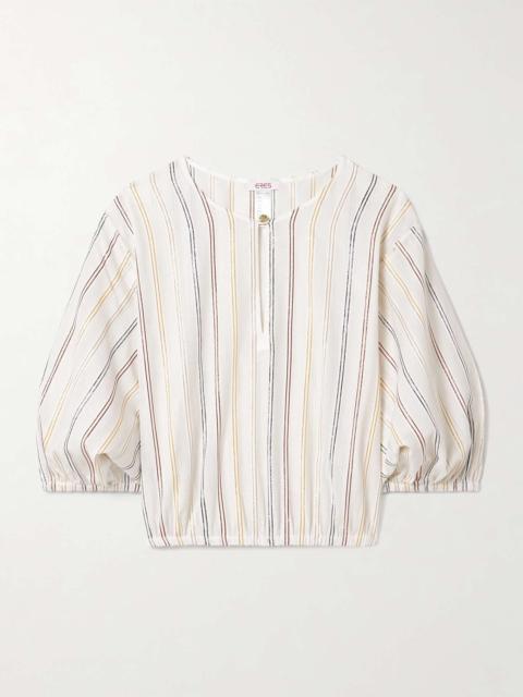 Irisée El Dorado cropped metallic striped cotton-blend voile top