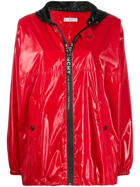 hooded zipped rain jacket