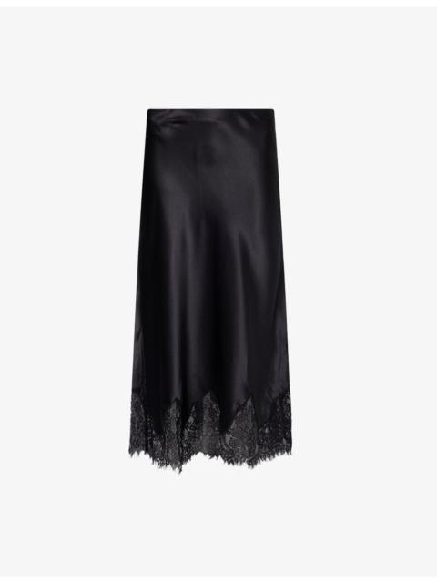 Carolina Lace-Trim Silk Midi Skirt