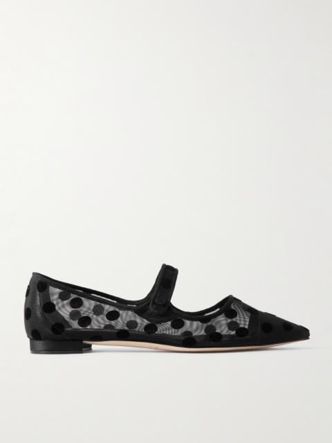 Campari Grosgrain-trimmed Flocked Mesh Ballet Flats