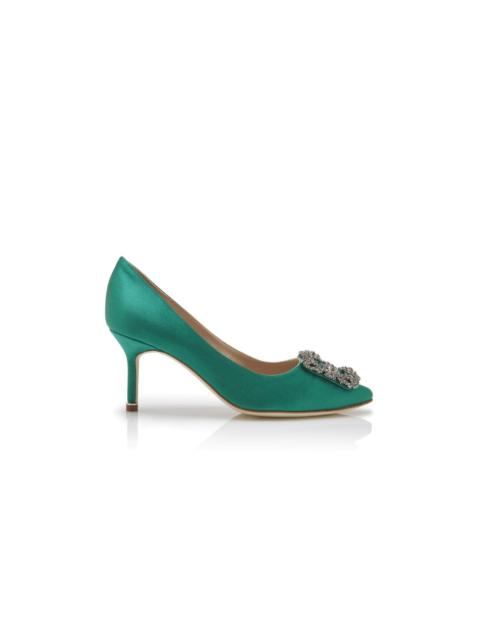 Green Satin Jewel Buckle Pumps