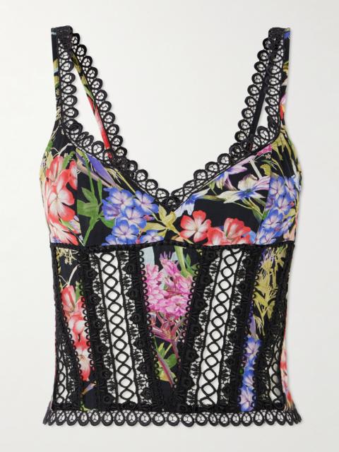 Poppy Guipure Lace-trimmed Floral-print Cotton-blend Voile Bustier Top