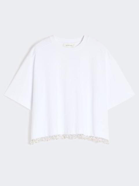 Pearl-embroidered cropped T-shirt - optical white