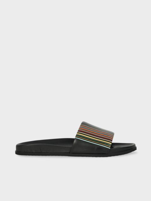 Black 'Signature Stripe' Leather 'Bellagio' Slides