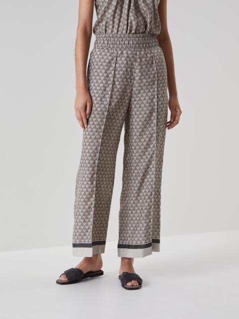 Starburst flower silk pongee pyjama-style trousers
