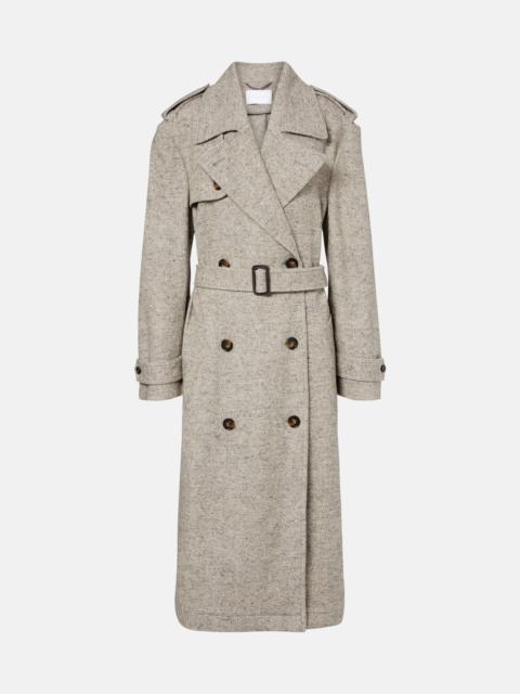 Herringbone wool and silk trench coat