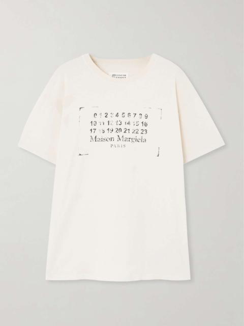 Printed cotton-jersey T-shirt Cream