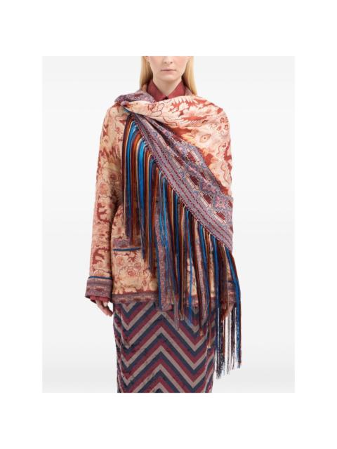 floral-pattern fringed-edges scarf