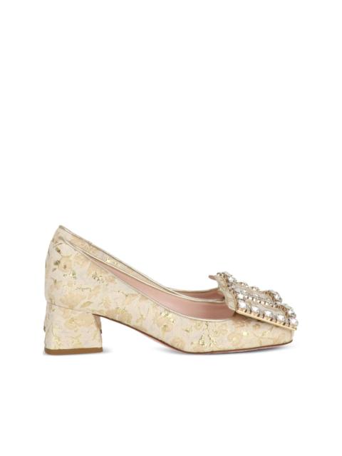 floral-brocade buckle pumps