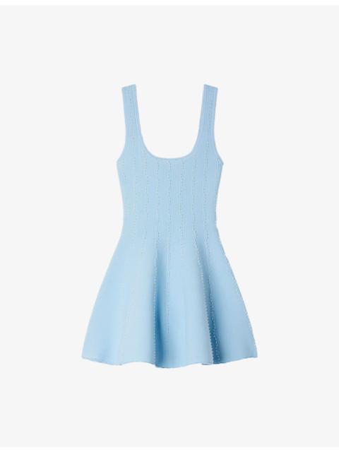 Bead-Embellished Flared Knitted Mini Dress