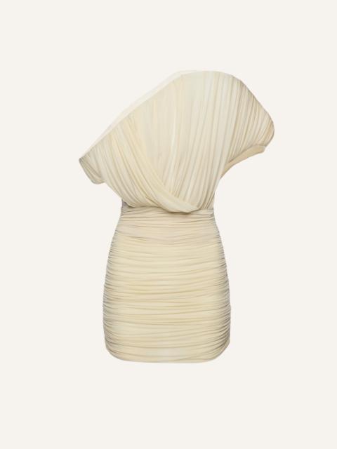 One-shoulder fan mini dress in cream