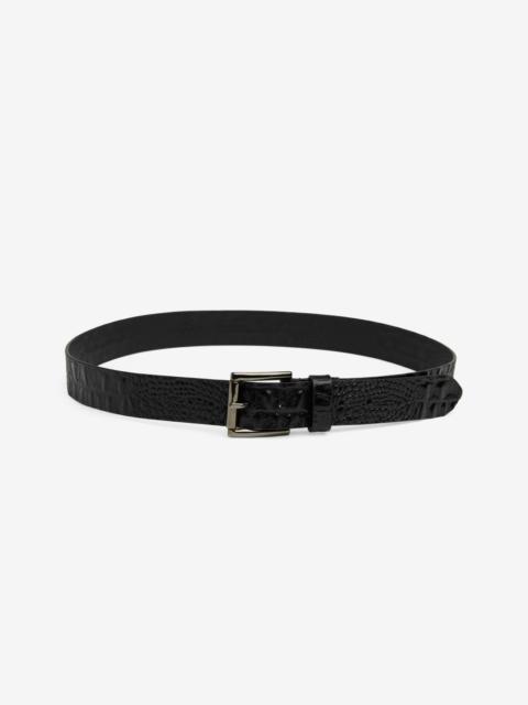 Croc Embossed Italian Leather Belt in Black