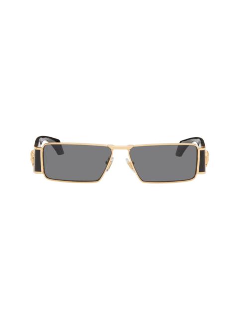 Black & Gold Medusa Plaque Rectangular Sunglasses