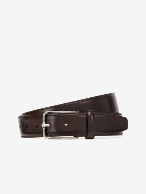 Brown leather belt with silver buckle
