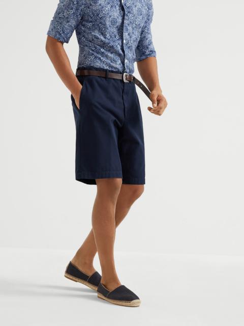 Garment-dyed Bermuda shorts in twisted cotton gabardine