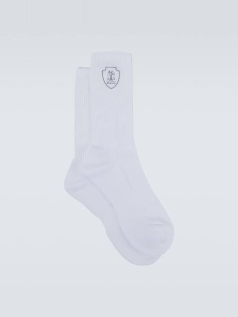 Logo ribbed-knit cotton-blend socks
