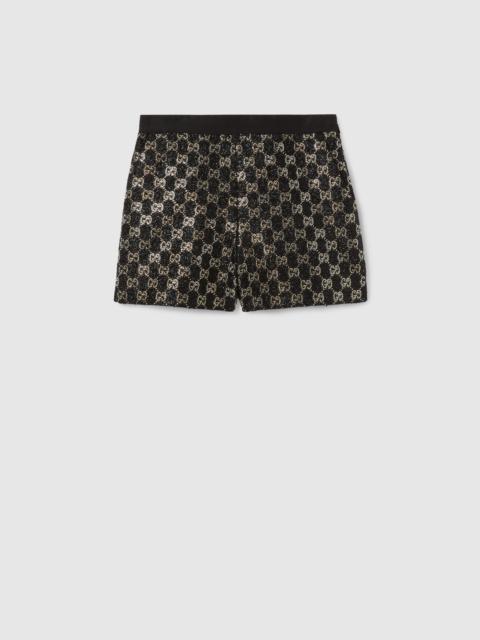 Embroidered wool tweed lamé shorts