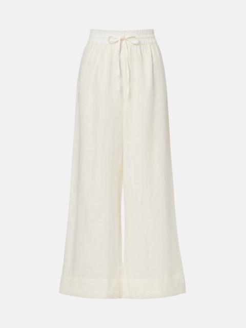 Cropped linen and cotton wide-leg pants