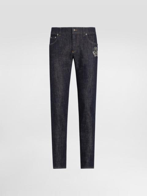 Skinny stretch cotton jeans with patch