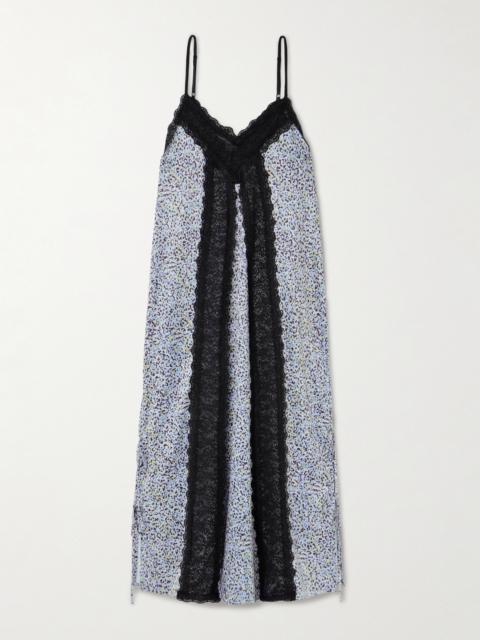 Sunita Tie-detailed Lace-trimmed Leopard-print Stretch-satin Maxi Dress