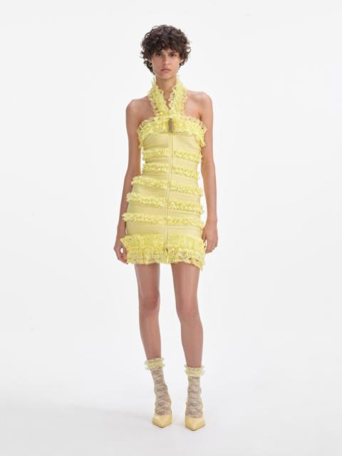 Yellow Knit Zip Ruffle Mini Dress