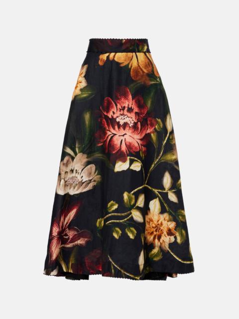 Floral linen maxi skirt