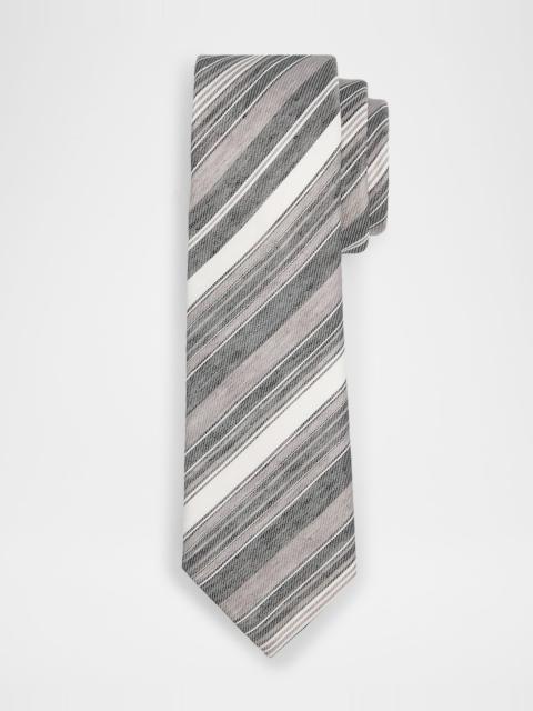 Men & apos;s Variegated Stripe Linen and Silk Tie