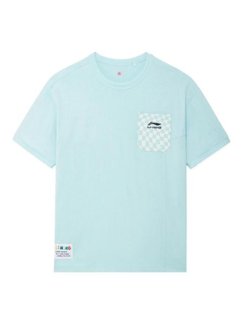 Li-Ning x Rooovie Checkerboard Pocket T-shirt 'Light Blue' AHSSB57-2