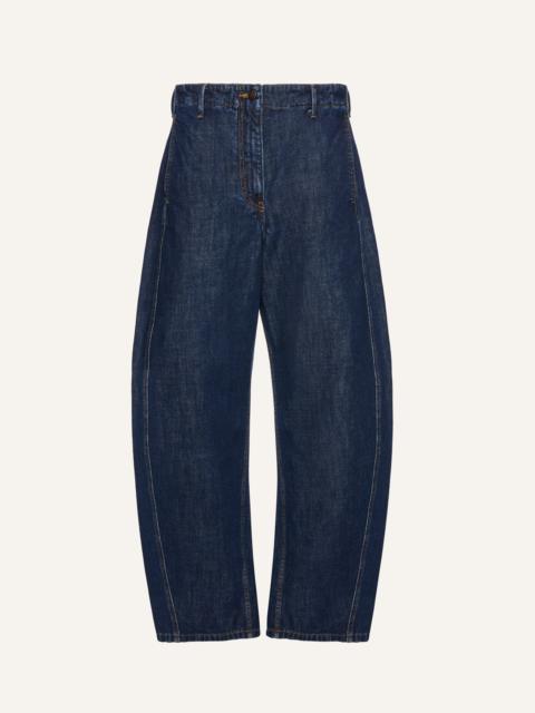 Wide-leg faded denim pants in navy blue