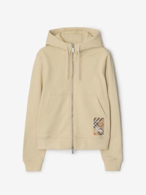 Check Label Cotton Zip Hoodie