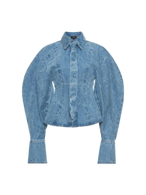 Tie-Detailed Acid-Washed Denim Shirt medium wash