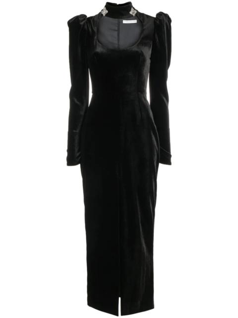 puff-shoulders velvet gown