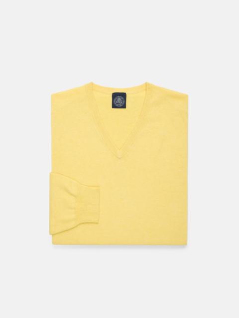 YELLOW COTTON-CASHMERE V-NECK SWEATER - TRIM FIT