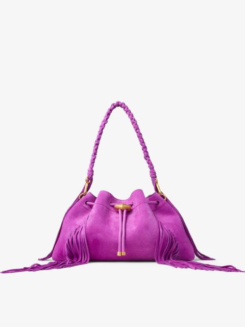Cinch Medium
Violet Orchid Suede Bucket Bag with Fringes
