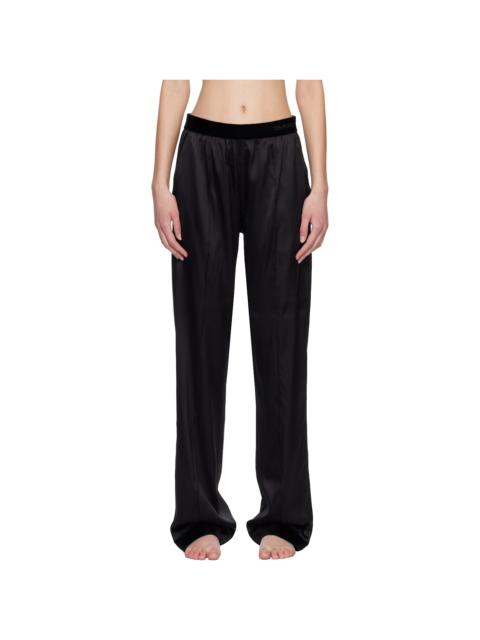 Black Stretch Silk Satin PJ Lounge Pants