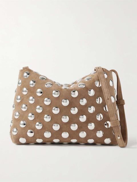 Lina medium studded suede shoulder bag Beige