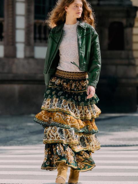 Green Ayla Mixed Scarves Layered Maxi Skirt