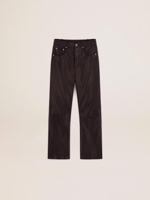 Women's cropped flared pants in soft black nappa