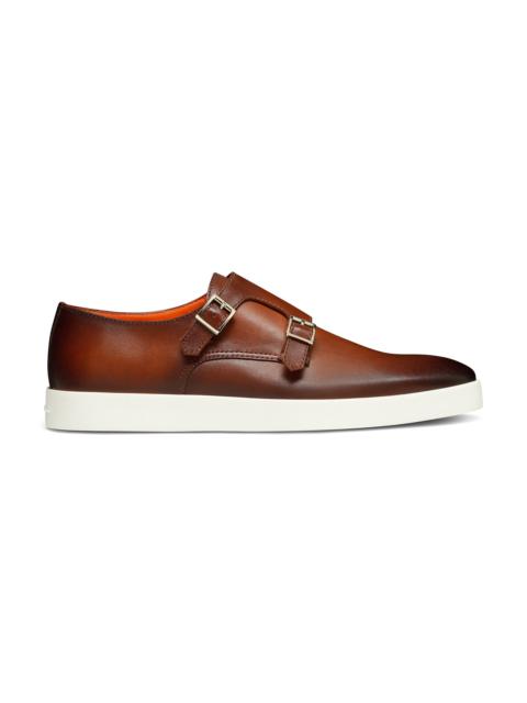 Men's brown leather double-buckle shoe