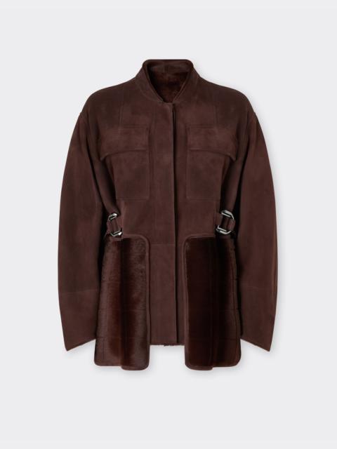 Shearling caban with 7X7 check pattern