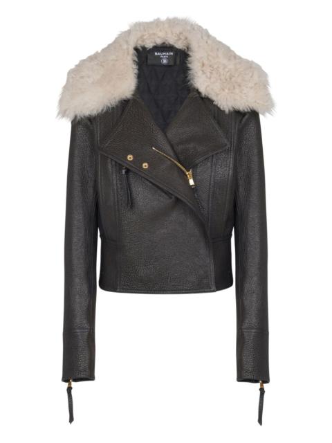 shearling-collar lambskin biker jacket