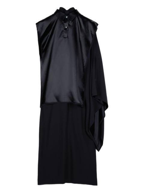 satin-paneled draped midi dress